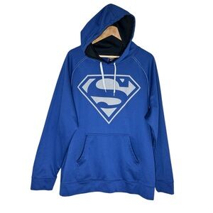 DC Comics Superman Logo Polyester Blue Gray Pocket Pull Over Men’s Hoodie XL